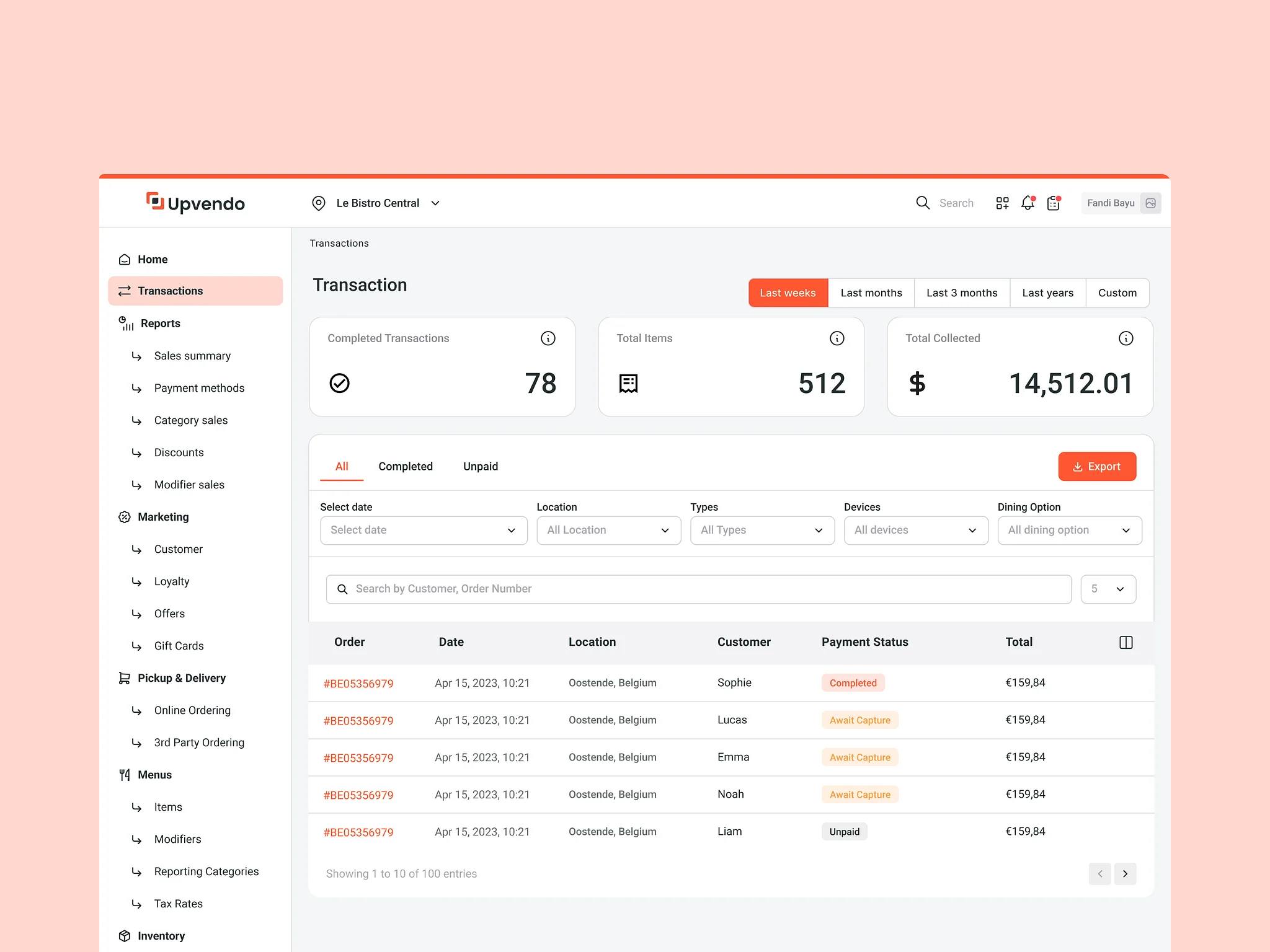 Upvendo — Restaurant POS System